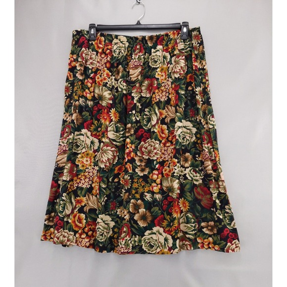 Cricket Lane Dresses & Skirts - Vintage 90s Rayon Midi Skirt Womens 22W Black Floral Elastic Waist Cricket Lane
